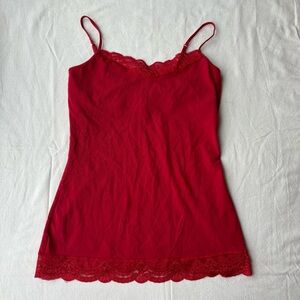 Express Red Lace Trim Tank Top Y2K